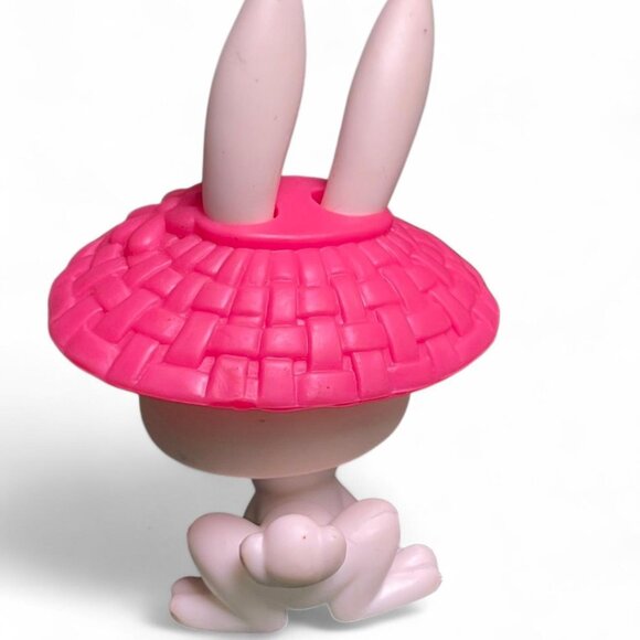 Authentic Littlest Pet Shop LPS #3 White Bunny w/ Blue Eyes, 2004 with pink hat - Picture 4 of 6